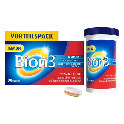 Bion3 Immun(*1) Multivitamin, immune support, vitamin C, D, zinc and intestinal flora bacteria, 90 tablets, 3-month supply