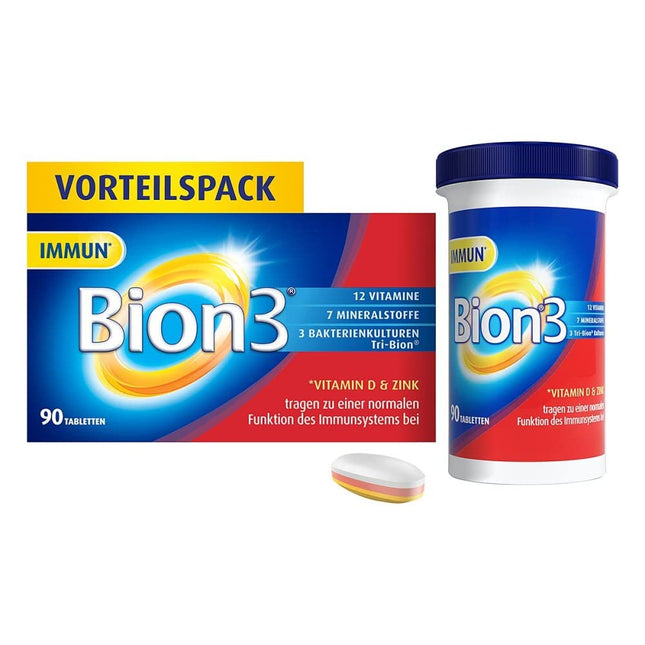 Bion3 Immun(*1) Multivitamin, immune support, vitamin C, D, zinc and intestinal flora bacteria, 90 tablets, 3-month supply