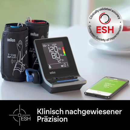 Braun ExactFit 5 Connect Smart Upper Arm Blood Pressure Monitor | Braun Healthy Heart App | Clinically proven precision | Color-coded display | 2 cuff sizes | For home use | BUA6350