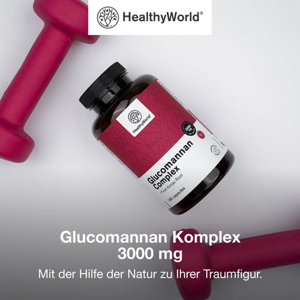 HealthyWorld® Glucomannan Complex 3000 mg – From Konjac Root – 180 Capsules – To Support Weight Loss – With Added Choline, Chromium, Vitamins D3 and B3 – Non-GMO – 1-Month Supply