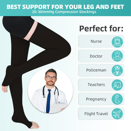 Evolyline 2 Pairs of Compression Stockings for Women &amp; Men, Class II Thigh-Length Support Stockings Compression Socks for Air Travel Graduated Support