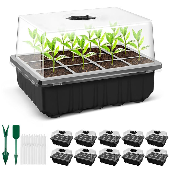 Afenau 10-piece indoor greenhouse cultivation box, 120-hole mini greenhouse cultivation set, cultivation greenhouse with 20 plant labels and 2 gardening tools, small greenhouse for growing seedlings