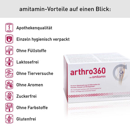 amitamin arthro360, 120 high-dose capsules, pharmacy quality, 15 nutrients for joints and bones with glucosamine, chondroitin, MSM, individually hygienically packaged