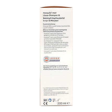 Mosquito med Lice Shampoo 10, 2 x 200 ml | Combats head lice and nits | Practical application | Lice remedy | Family size | Value pack plus Pharma Perle giveaway (2 x 200 ml)
