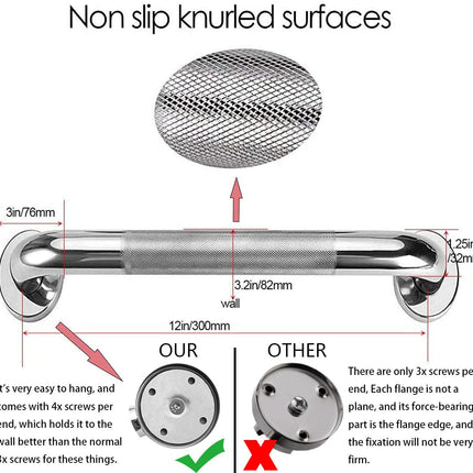 Abimars Grab Rail Shower Stainless Steel 304 with Knurled Surface, 300mm Grab Rails for Seniors, Shower Handle for Bathtub, Toilet, Bathroom, Kitchen, Stair Handrail