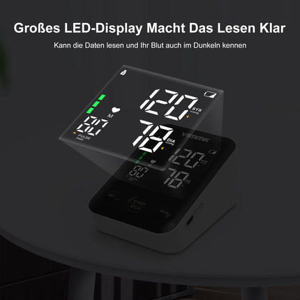 Vimmk Blood Pressure Monitor Upper Arm Digital Blood Pressure Monitor LED Display, Arrhythmia Detection &amp; Pulse Measurement, 2x120 Memory, Cuff 22-40cm