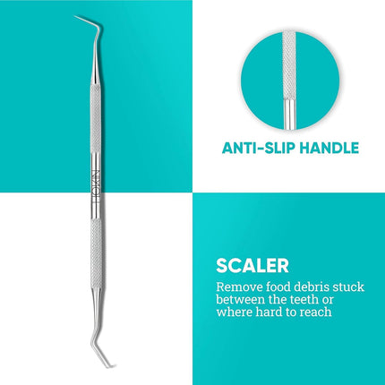 Dental care set of 4 premium teeth cleaning tartar remover dental probe mouth mirror scaler made of stainless steel