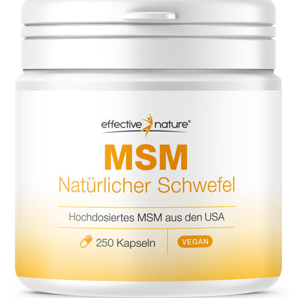 MSM Natural Sulfur - 250 Capsules - High Dose with 3400 mg MSM per day - 99.9% Purity - Best Controlled Quality - MSM from the USA