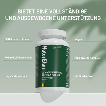 Probiotics PLUS Cultures Complex for intestinal cleansing - 180 Capsules with 30 bacterial strains, 20 billion CFU/daily dose, enteric-coated &amp; vegan, with Lactobacillus &amp; Bifidobacteria, 3 months, intestinal flora