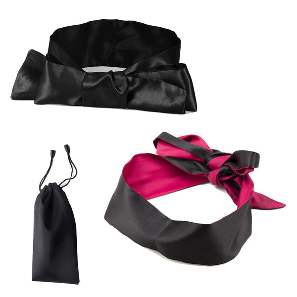 Satin eye mask, sex eye patch, blindfold toy for couples, blindfold fetish bondage sex toy for couples, satin sleep mask, blindfold, black + pink black, 2 pieces