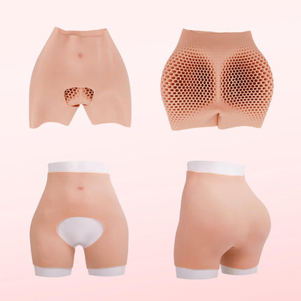Minaky Crossdresser Silicone Panties Hip Lifting Hollow Out Crotch, Silicone Fake Butt Pants Huge Hips for Transgender Drag Queen Crossdressing Cosplay, Ivory White