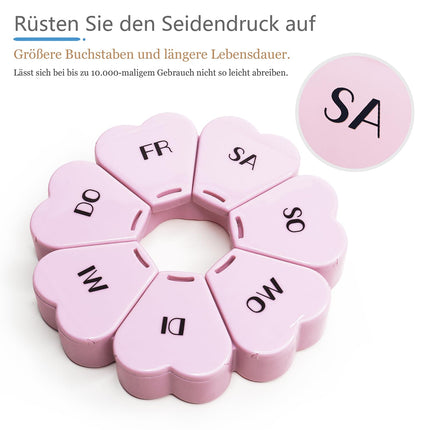 MOLN HYMY Cute Weekly Pill Box, Pink, 7 Days, Yellow Round Pill Box with Floral Pattern, 1 Time a Day