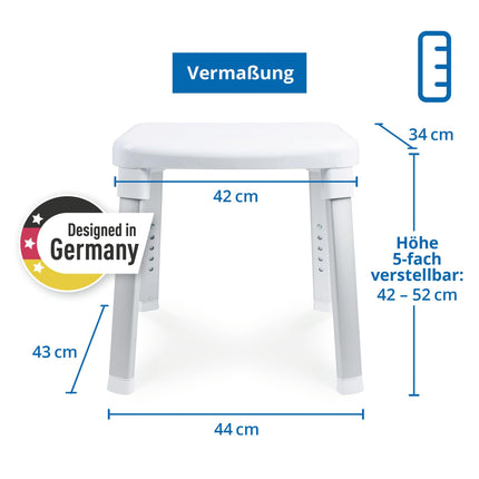 Weinberger Shower Stool | Height-adjustable | Anti-slip | Load capacity up to 150 kg | Modern bathroom aid for seniors | Model 43908 | White