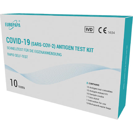 EUROPAPA® 10x Corona lay test self-test Covid-19 antigen test for SARS-CoV-2 rapid test for self-testing test cassette sample swab antigen extract individually packaged