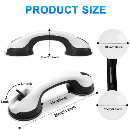 Budding Joy 2-Piece Grab Bar with Suction Cup, MAX 110 KG Shower Grab Bar No Drilling, 30 CM Grab Bars for Seniors, Bathtub Grab Bar No Drilling, Shower Holder, Black