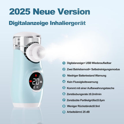 Swetfela Nebulizer for Adults and Children with LED Screen, Self-Cleaning Mode, 3 Timed Spray Modes, with 2 Masks and Mouthpiece, Portable USB Rechargeable Nebulizer