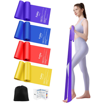 Fokky 1.8M Fitness Bands, Set of 4 Resistance Bands Exercise Bands, Resistance Bands with Carrying Bag &amp; Exercise Instructions, Fitness Band for Pilates Yoga Fitness Muscle Building