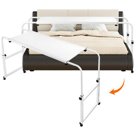 QWORK® Height and width adjustable over-bed table on castors, side table bed ideal for home and office, multifunctional as a side table, bedside table, desk