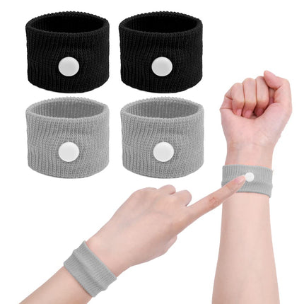 ACWOO Acupressure Bracelet, 2 Pairs of Acupressure Band Anti-Nausea Wristbands for Adults and Children, Acupressure Bracelets for Pregnancy Sickness, Seasickness, Travel Sickness (Black + Silver Gray)