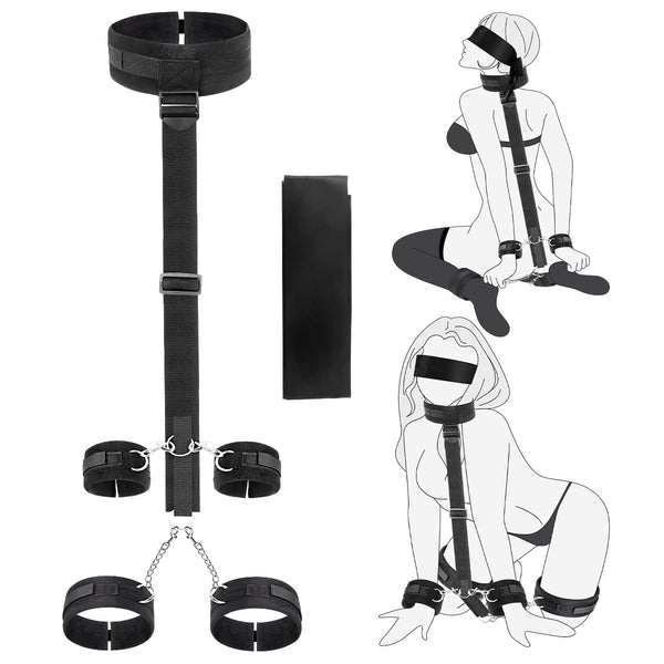 BDSM Bondage Sex toys for couples, Sex Bondage Set SM Kit Fetish Set Adjustable Handcuffs Ankle Cuffs Bed with Blindfold Wrist Neck Cuffs Sex toys for women Extreme