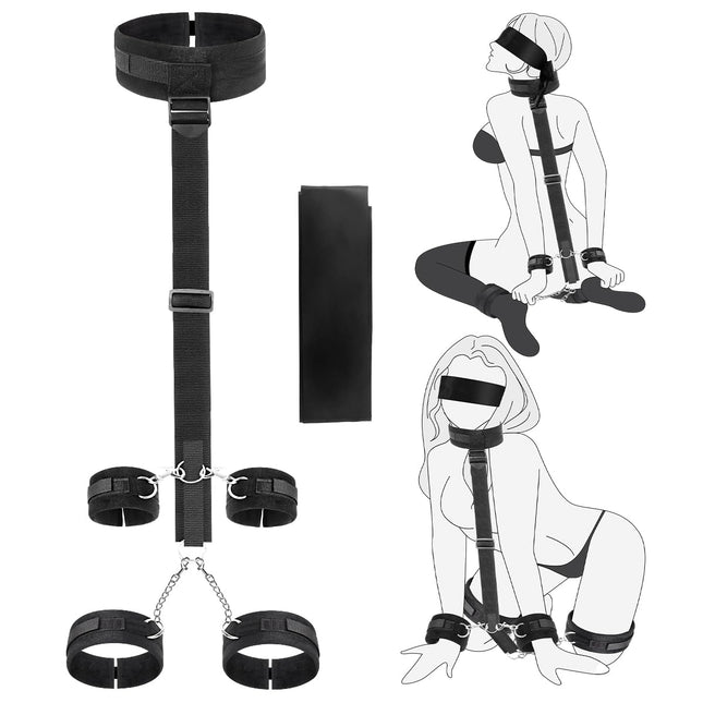 BDSM Bondage Sex toys for couples, Sex Bondage Set SM Kit Fetish Set Adjustable Handcuffs Ankle Cuffs Bed with Blindfold Wrist Neck Cuffs Sex toys for women Extreme