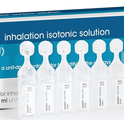 KNOXZY Sterile Isotonic Saline Solution 0.9% – Sodium Chloride NaCl – Inhalation Saline Solution for Airway Humidification – 20 x 2.5 ml Unit-Dose Vials (2-Pack)