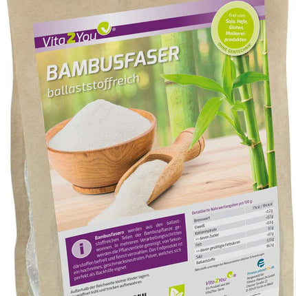 Vita2You Bamboo Fiber 1000g - High in Fiber - Gluten-Free - Bamboo Fiber for Baking - Thickening Sauces, etc. - 1kg in Zip Bag - Premium Quality
