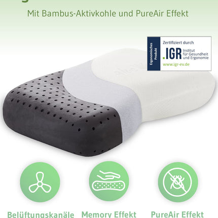 Orthopedic neck support pillow / side sleeper pillow NuMOON for pressure relief of the cervical spine, pillow suitable for allergy sufferers, anti-inflammatory aloe vera extract &amp; free second cover