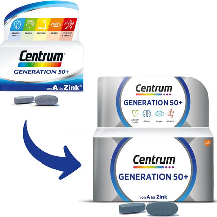 Multivitamin - Centrum Generation 50+ High-quality food supplement with micronutrients for adults aged 50 and over, vitamins, minerals, and trace elements, 1 x 180 tablets