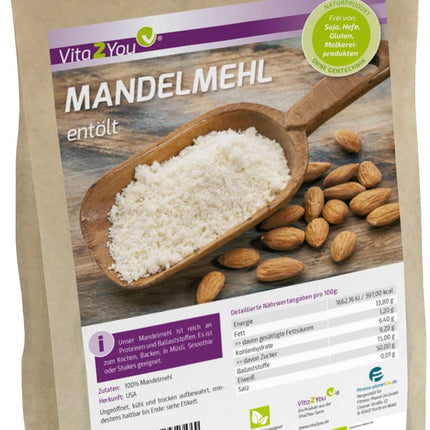 Vita2You Almond Flour 750g - defatted - 50% protein - low carbohydrates - high protein content - fine powder - for baking - premium quality
