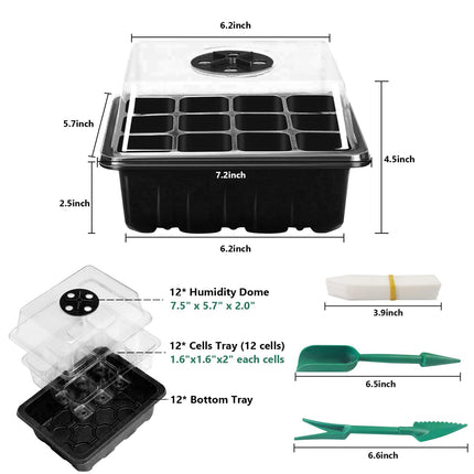 Fox Bunny Propagator, 3 Pack 36 Cell Indoor Greenhouse Propagator, Plant Growing Set with Lid and Ventilation for Seedling Plant, Black