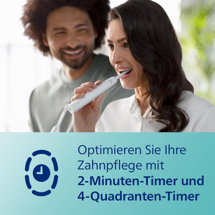 Philips Sonicare 3100 electric toothbrush, sonic toothbrush, pressure control and timer, white, two-pack, model HX3675/13