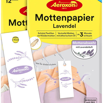 Aeroxon Moth Protection Wardrobe 24 Moth Papers - Effective protection against clothes moths, textile protection for up to 3 months, lavender scent, moth protection paper for clothes, wardrobe &amp; textiles