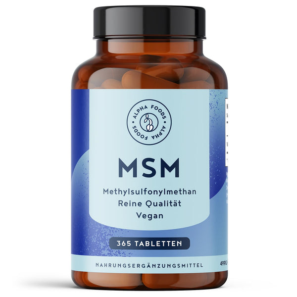MSM 2000mg with Vitamin C - 365 Tablets with Methylsulfonylmethane - More compact MSM powder than capsules - High-dose and vegan - Alpha Foods