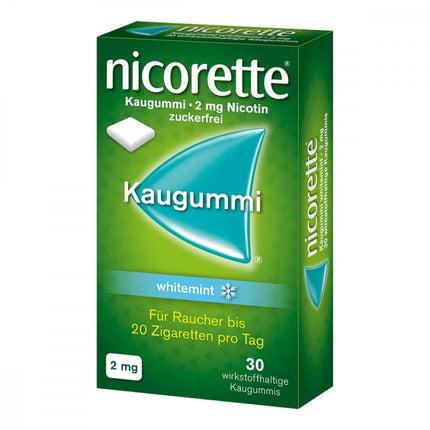 NICORETTE Chewing Gum 2mg Whitemint – Nicotine gum for smoking cessation – Teeth whitening effect – Mint flavor – 2mg nicotine – 30 pcs.