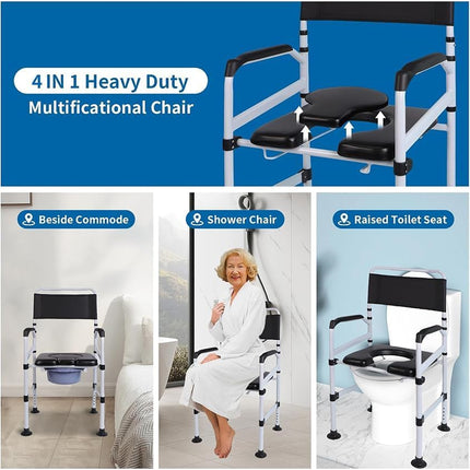 EOSPRIM height-adjustable toilet chairs, mobile toilet chairs for seniors, raised toilet seats with armrests, raised toilet seats for seniors, shower chairs, shower chair seats with armrests