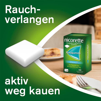 NICORETTE Chewing Gum 2mg Whitemint – Nicotine gum for smoking cessation – Teeth whitening effect – Mint flavor – 2mg nicotine – 30 pcs.