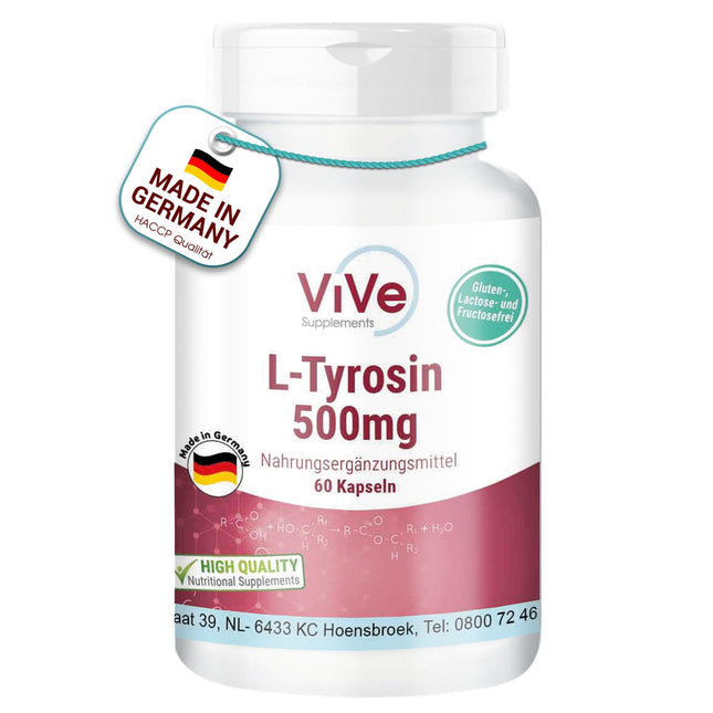 L-Tyrosine 500mg - 60 Capsules - High Dose - Proteinogenic Amino Acid | Quality from Germany by ViVe Supplements
