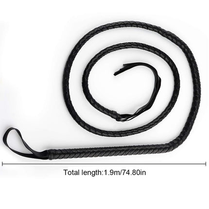TNSRAY Black Genuine Leather Whip, 1.9 m Long, Riding Crop, Indiana Jones Style Bullwhip, Black Genuine Leather Whip, Play Whip for Bedroom, BDSM Play Whip