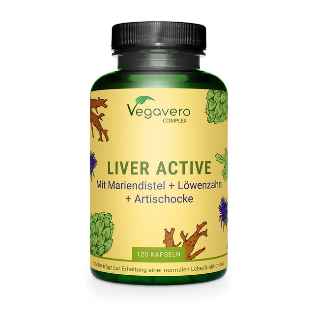 Liver Complex Vegavero® | Milk Thistle, Artichoke, Dandelion, Choline &amp; Chicory | With Silymarin &amp; Cynarin | High-dose extracts | Liver &amp; Lipid Metabolism* | Vegan &amp; No Additives | 120 Capsules