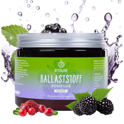 BitterLiebe Fiber Powder with Blackberry Flavor - Mix of ground psyllium husks, inulin (prebiotics), apple fiber, and acacia fiber - Multi Fiber Complex, the perfect intestinal cleanse - 300g