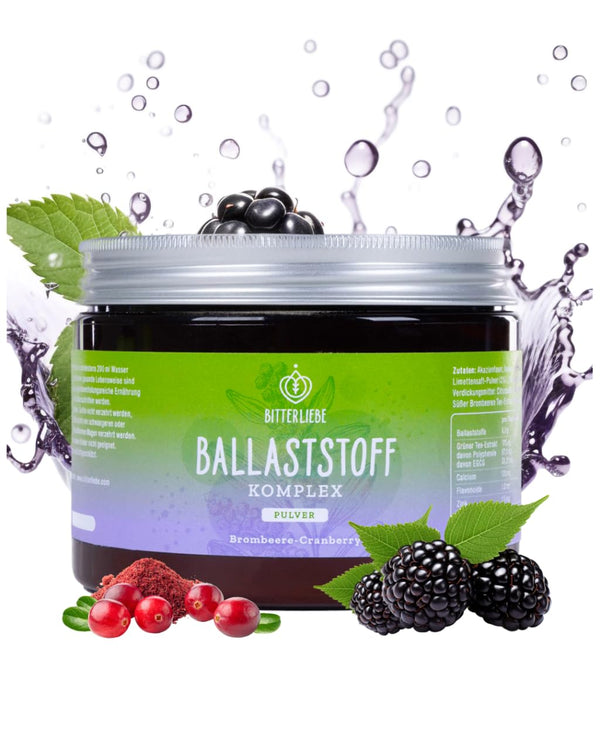 BitterLiebe Fiber Powder with Blackberry Flavor - Mix of ground psyllium husks, inulin (prebiotics), apple fiber, and acacia fiber - Multi Fiber Complex, the perfect intestinal cleanse - 300g