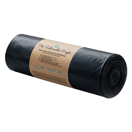 TSP heavy-duty garbage bags 120L - made from at least 90% post-consumer waste (PE) - Blue Angel certified - extremely tear-resistant - 15-pack roll - our strongest (100 μm) - ideal for particularly heavy waste