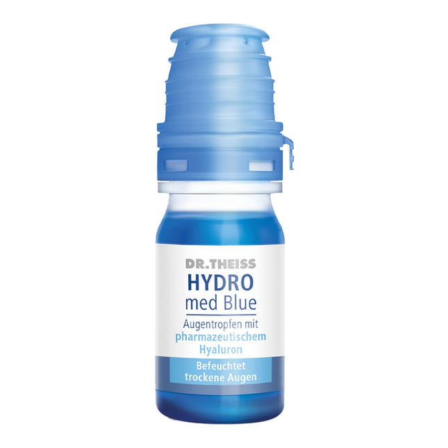 Dr. Theiss HYDRO med Blue eye drops with pharmaceutical hyaluronic acid | Moisturizes and reduces redness in dry eyes, thus intensifying the whites of the eyes | Blue Drops | Preservative-free
