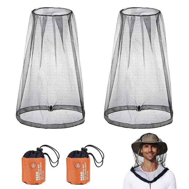 yotutun 2 Pack Mosquito Head Net, Mosquito Head Net with Carrying Bag Mosquito Head Net Face Mesh Net Head Protection Net for Outdoor Lovers, Beekeeping, Climbing, Fishing