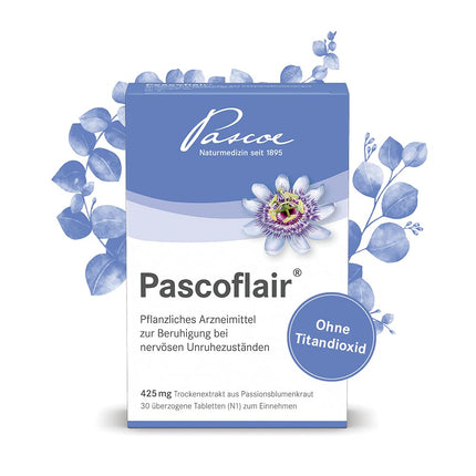 Pascoflair: 90 tablets - herbal sedative - for nervous restlessness, e.g., due to stress - 425 mg concentrated extract per tablet corresponds to 4250-6375 mg passionflower (daily dose)