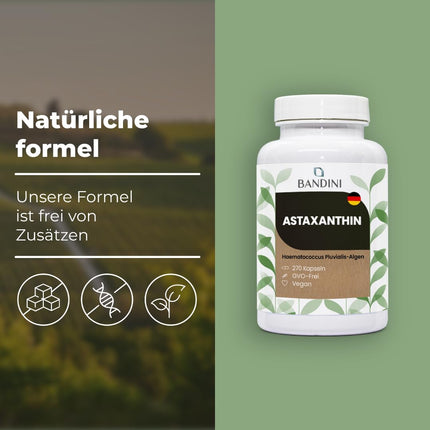 Bandini® Pure Astaxanthin 8 mg per capsule, 270 capsules, 9-month supply (1 capsule per day), Algae Haematococcus Pluvialis - Natural Astaxanthin, free from magnesium stearate, GMO-free