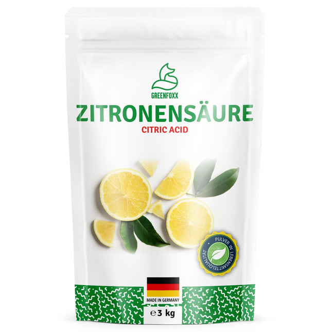 GREENFOXX Citric Acid - 3 kg Bag | Powder Food Grade - Versatile as a descaler and cleaning agent in the kitchen, bathroom, and household - 1x
