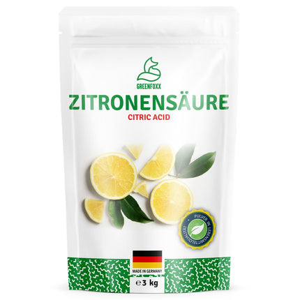 GREENFOXX Citric Acid - 3 kg Bag | Powder Food Grade - Versatile as a descaler and cleaning agent in the kitchen, bathroom, and household - 1x