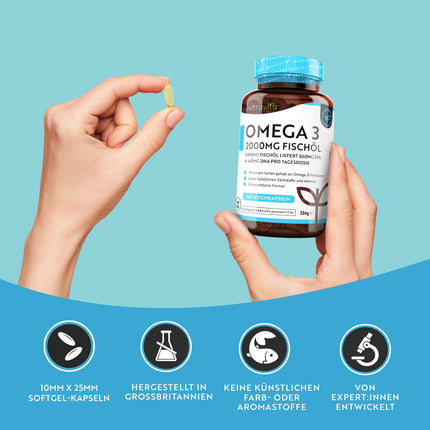 Omega 3 capsules high-dose 240-2000mg fish oil capsules with 660mg EPA &amp; 440mg DHA per serving - Omega 3 oil, pure fish oil from sustainable fisheries - Tested/Certified in Germany - Nutravita